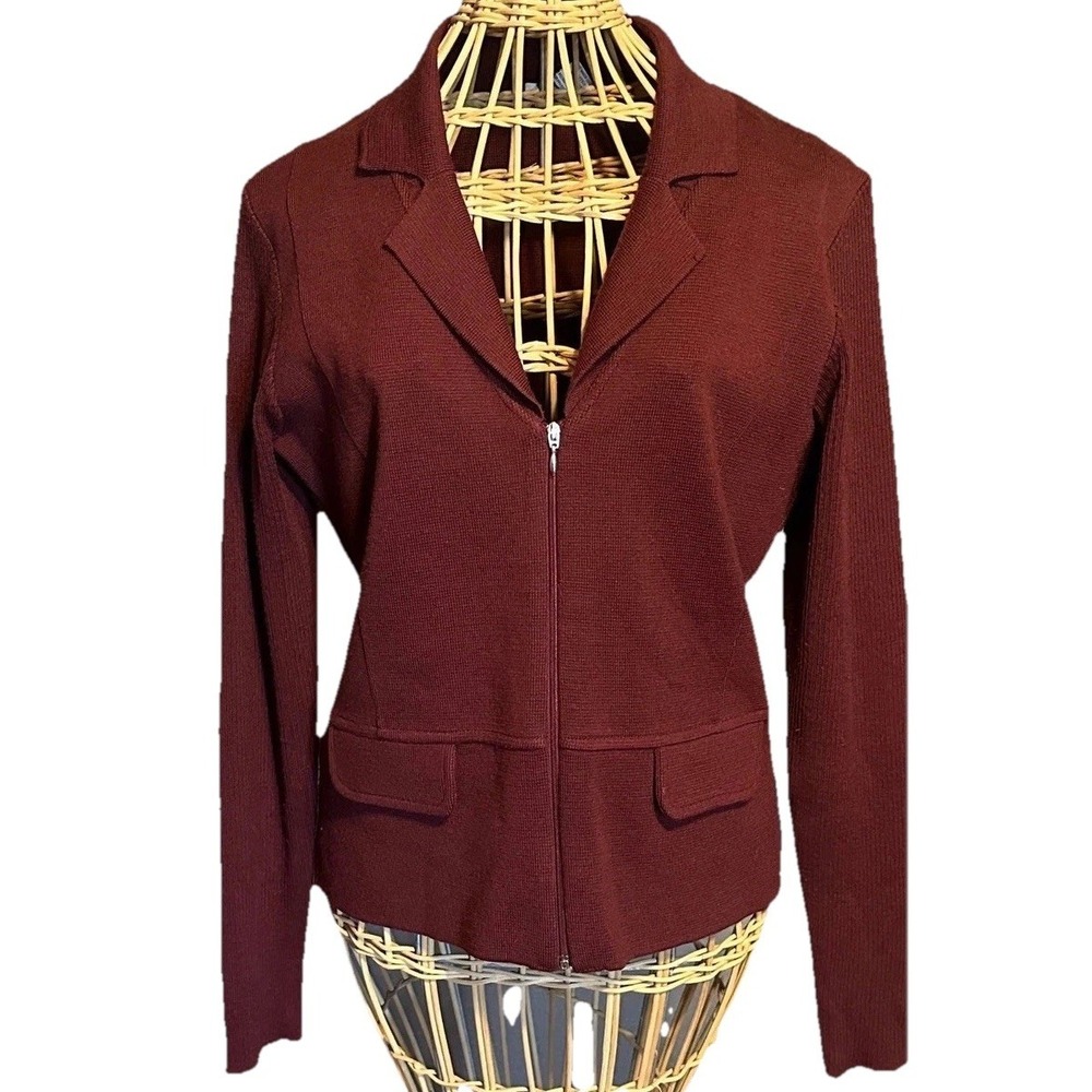 Morgano Italian Knit Zip Front Cardigan Sweater Merino‎ Wool Blend M Red